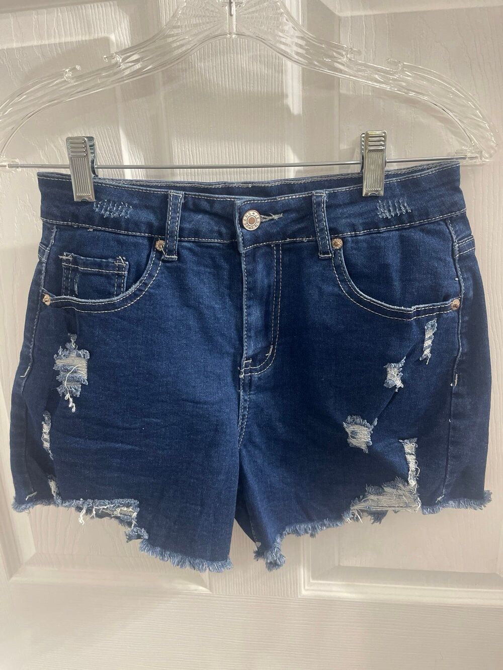 luvamia High Waisted StretchyDistressed Denim Shorts Size S New With Tag